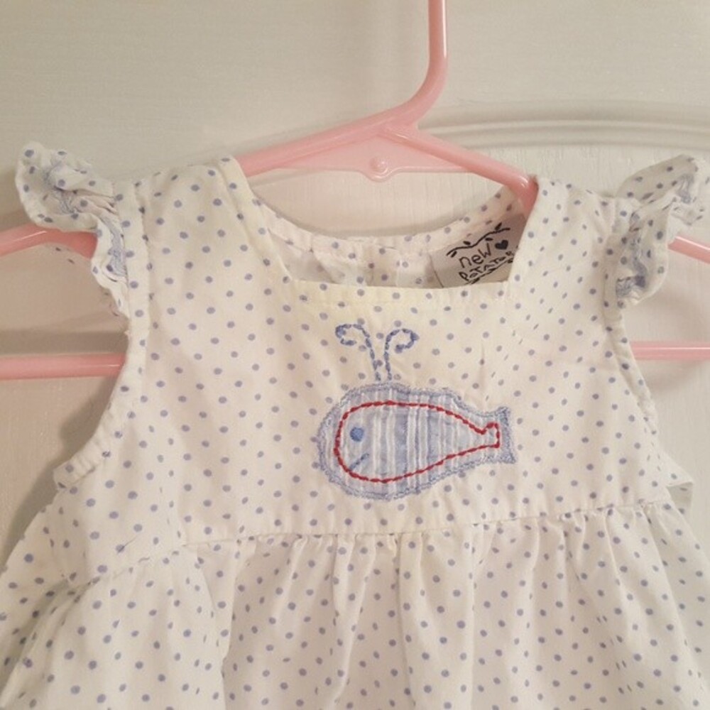 New Potatoes Whale Polka Dot Blue White Sun Dress Nautical - Picture 2 of 6